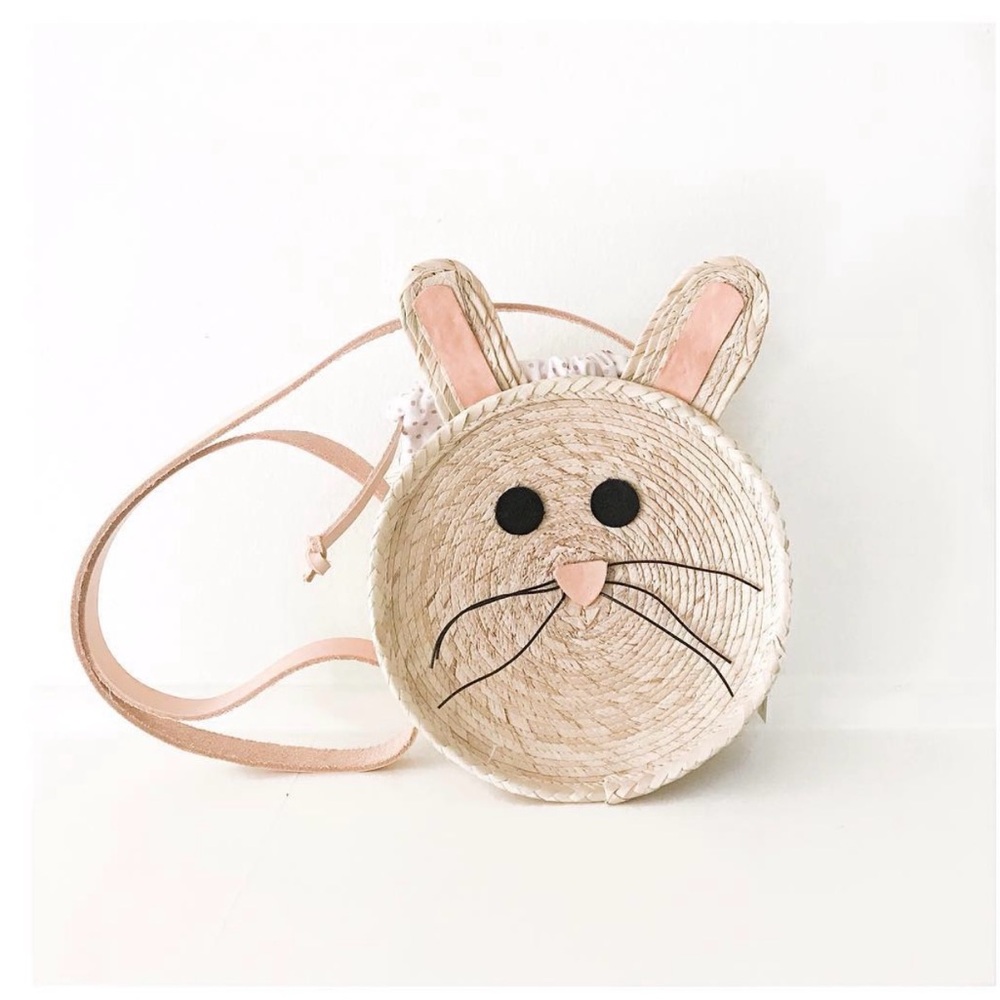 Kids bunny bag, 100% handmade. Made of palm and leather.